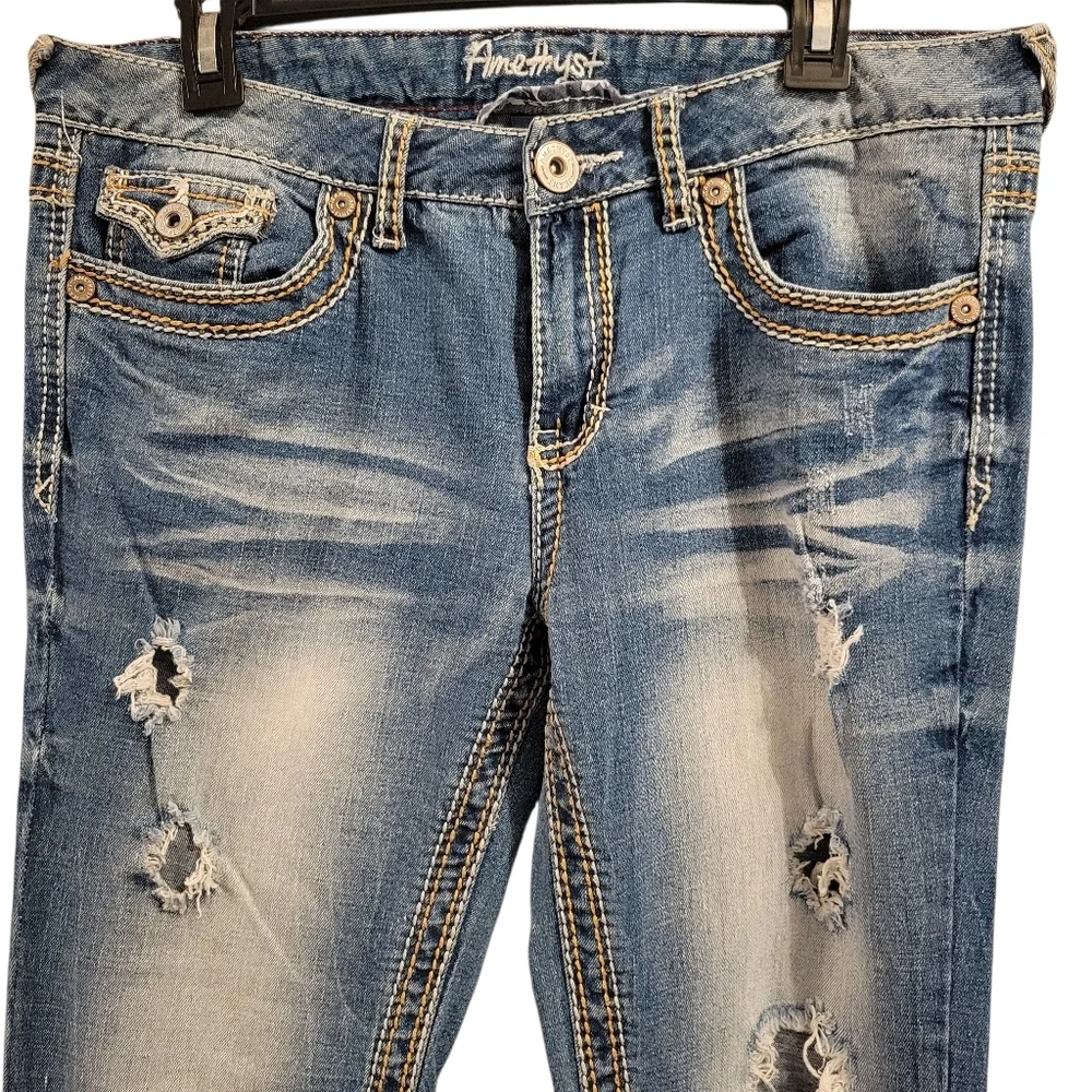 Y2K Amethyst Bleached Distressed Low Rise Boot Cut Denim Jeans - Picture 2 of 9